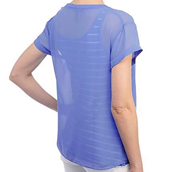 NYDJ Chiffon Overlay Striped Top Shirt Sky Blue L - Picture 2 of 9